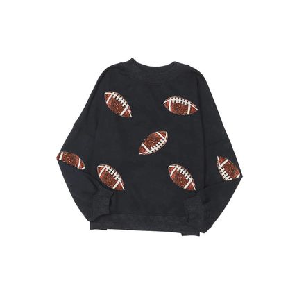 Black Rugby Print Drop Shoulder Crew Neck Sweatshirt