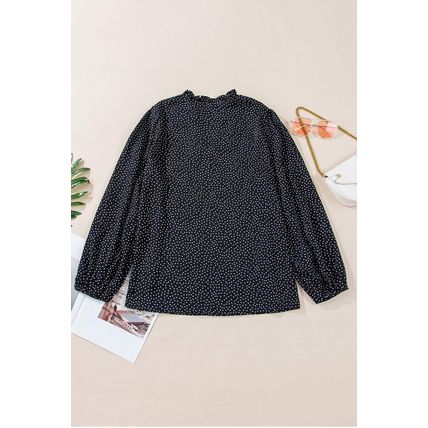 Black Plus Size Leopard Print Notch V Neck Blouse
