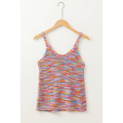 Pink Color Contrast Crochet Loose Fit Sweater Vest