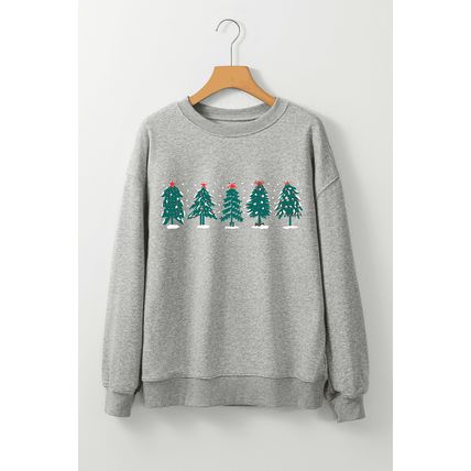 Gray 2-side Printed Christmas Tree Letter Graphic Sweatshirt