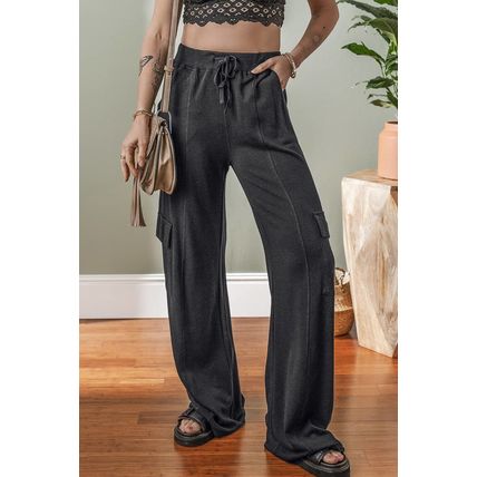 Carbon Grey Cargo Pockets Drawstring Sweatpants