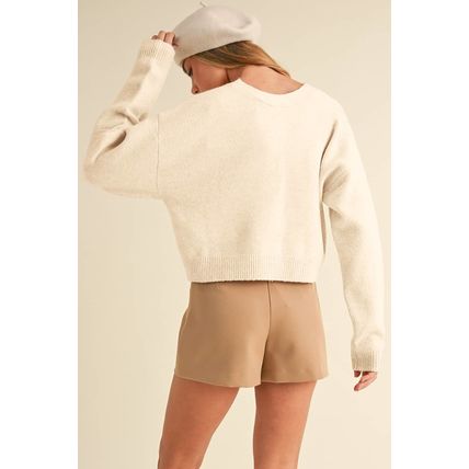 Jet Stream Bowknot Front Loose V Neck Knitted Cardigan