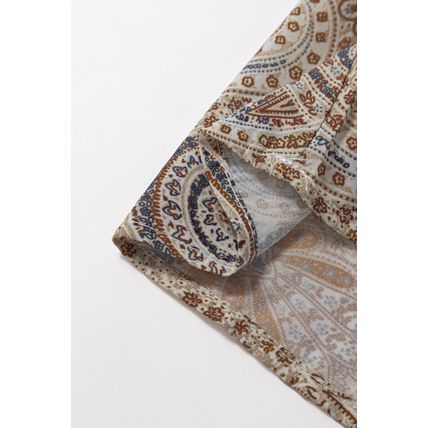 Khaki Paisley Printed Spaghetti Strap V Neck Smocked Babydoll Tank Top