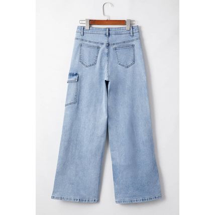 Beau Blue Bowknot Decor Boyfriend Cargo Jeans