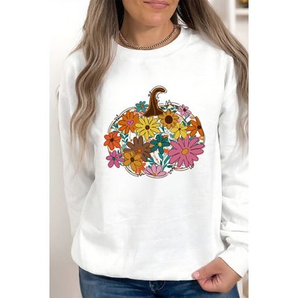 White Floral Pumpkin Custom Graphic Sweatshirt