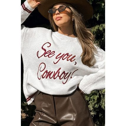 White See You Cowboy Embroidered Western Graphic Sweater