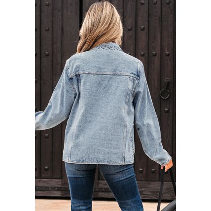 Myosotis Scallop Trim Collar Patched Pocket Button Up Denim Jacket