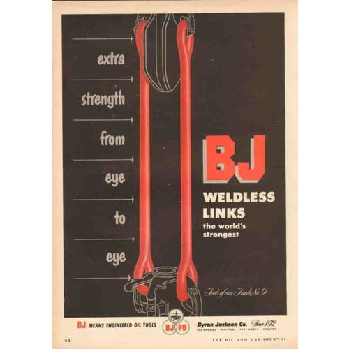 byron jackson company 1953 bj weldless links oilfield tools vintage ad