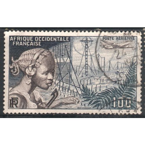 French West Africa 1951 - SG77 - 100f - Phone, Lockhead Airplane, Pylons - used