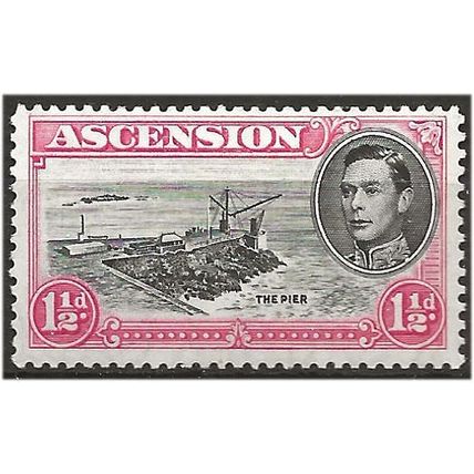 Ascension 1953 SG40f 1 1/2d Black & Rose-Carmine Perf 13 Mounted Mint . .. .