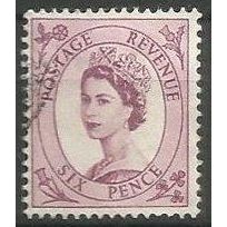 GB 1954 6d lavender used SG523