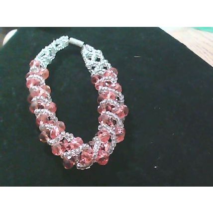 Shiny White Red Crystal Weave Tube Magnetic Bracelet