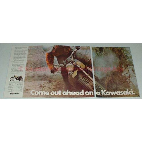 1972 Kawasaki F9 350cc Enduro Motorcycle Ad - Out Ahead
