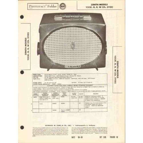 ZENITH model Y513F Y513G Y513R Y513W AM radio Sams Photofact manual
