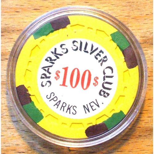 Sparks Silver Club $100. CASINO CHIP - 1972 - Sparks, Nevada