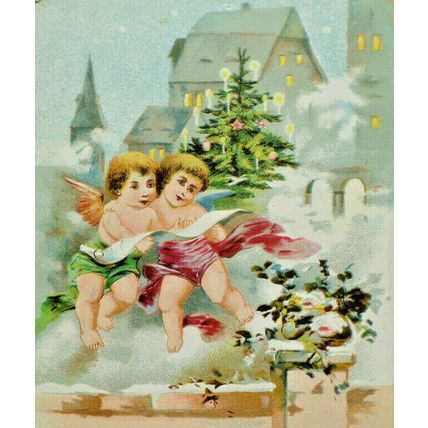 1905 Christmas Baby Angel's Church Town SInging Winter Snow Vtg Postcard A2
