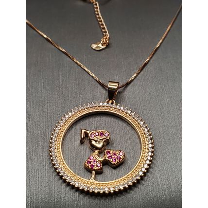Mother's Day Necklace - Pink Girl Holding Heart