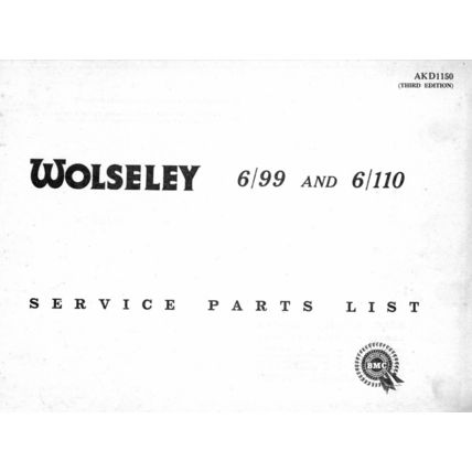 Wolseley 6/99 And 6/110 Parts Catalogue AKD1150 3rd Edition 1962 PDF