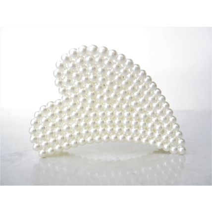 White acrylic heart hair claw clip with faux pearls for fine thin hair