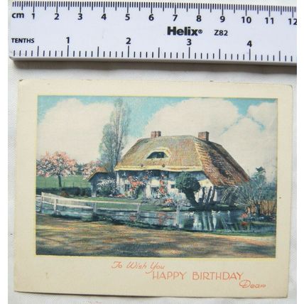 vintage: Birthday card - thatched cottage