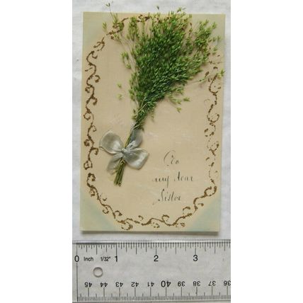 vintage: To my Dear Sister card with artificial green boquet