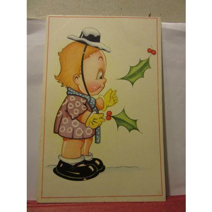 GIRL WITH HOLLY, CHRISTMAS unused postcard children Belgium =
