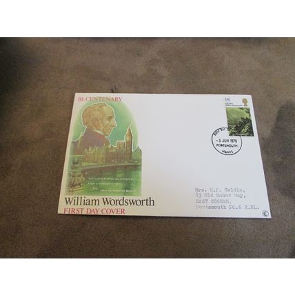Tovey 1970 GB FDC Cover - Literature great - William Wordsworth