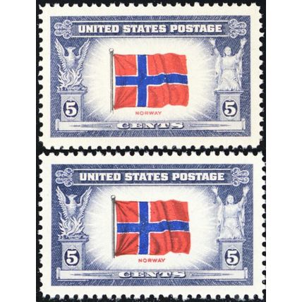 911b, Reverse Printing of Flag Colors VF NH With Normal Stamp - Stuart Katz