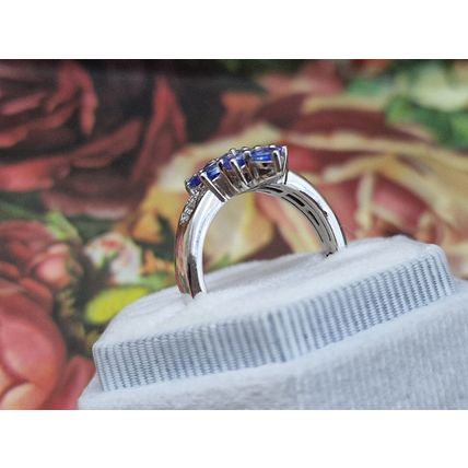 Natural Tanzanite Zircon Rhombus Cluster Ring Sz P½ Platinum Overlay 925 Silver