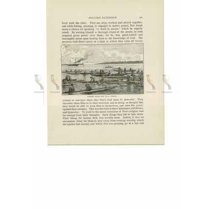 Canoes Going off to a Vessel, French Polynesia, Book Illustration (Print), 1894