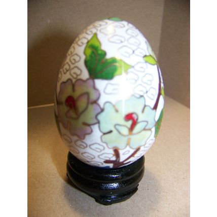 Vintage Cloisonne Enamel Egg w/ Stand 2 1/2" Butterfly