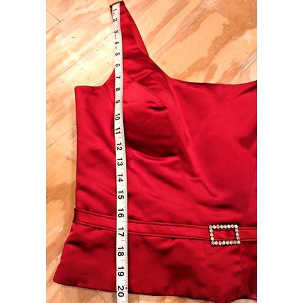 Bill Levkoff European Red Satin 2Pc Full Maxi Skirt Crop Top Rhinestone S-16 NEW