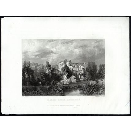 FURNESS ABBEY, LANCASHIRE 1858 Ebenezer Challis Thomas Allom ANTIQUE ENGRAVING