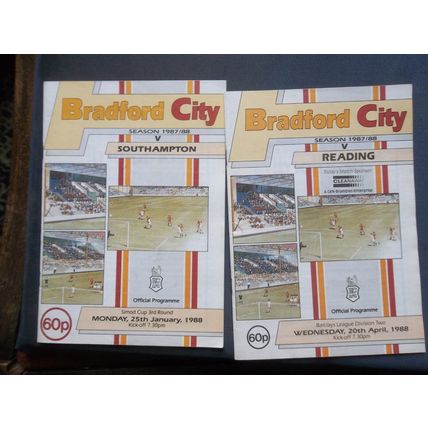 2 FOOTBALL PROGRAMMMES BRADFORD CITY 1987-88 READING SOUTHAMPTON FA CUP