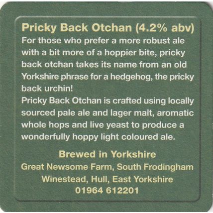 BEER MAT - GREAT NEWSOME BREWERY - PRICKY BACK OTCHAN - (Cat No 001) - (2007)