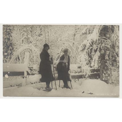 Norway Winter Snow Ladies Skiing early 20th C. unused RPPC Mittet No. 148