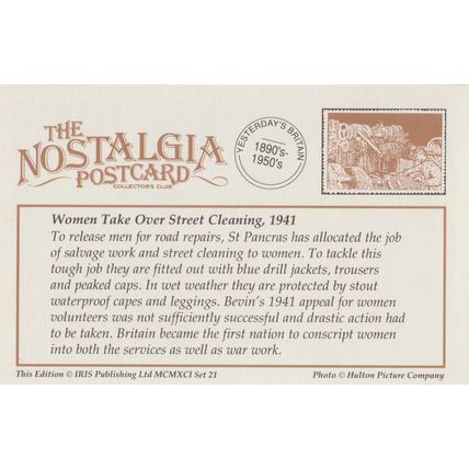 Postcard WW2 Woman Worker Street Cleaner 1941 St Pancras London Clean Nostalgia