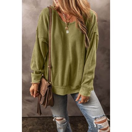Jungle Green Textured Seamed Drop Sleeve Sweatshirt