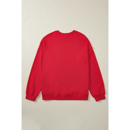 Racing Red Solid Crew Neck Drop Shoulder Plus Size Sweatshirt