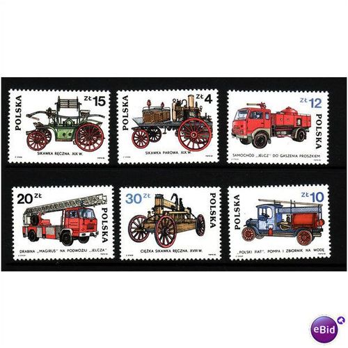 POLAND 1985 FIRE ENGINES SG 2976/2981 SET 6 VALS U/M MINT