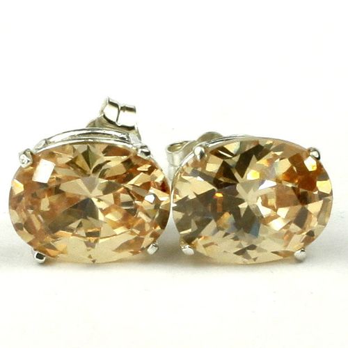 Champagne CZ, 925 Sterling Silver Post Earrings, SE102