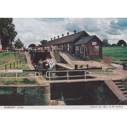Bunbury Lock Cheshire Boat Ship Canal Tent Calor Gas Hanging Sign Shop Postcard
