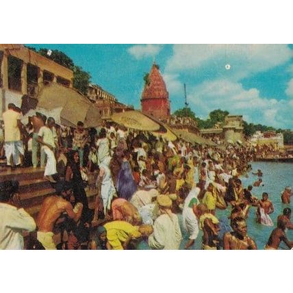 Indian Festival Bath on a Ghat Varanasi Postcard