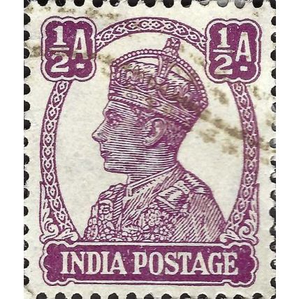 INDIA, King George VI, Imperial Crown of India, violet 1941, ½anna, #3