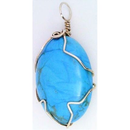 Blue Howlite Sterling Silver Wire Wrap Gemstone Pendant 28