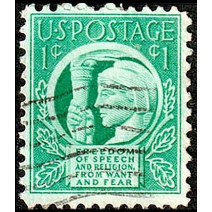 USA 1943 Four freedoms Free Speech 1c Used Stamp
