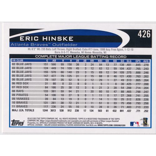 2012 Topps - #426 - Eric Hinske Atlanta Braves