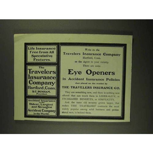 1903 Travelers Insurance Ad - Eye Openers