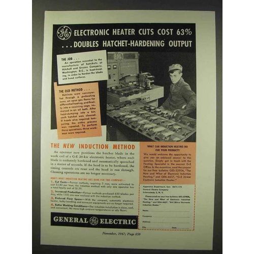 1947 General Electric Heater Ad - Hatchet-Hardening