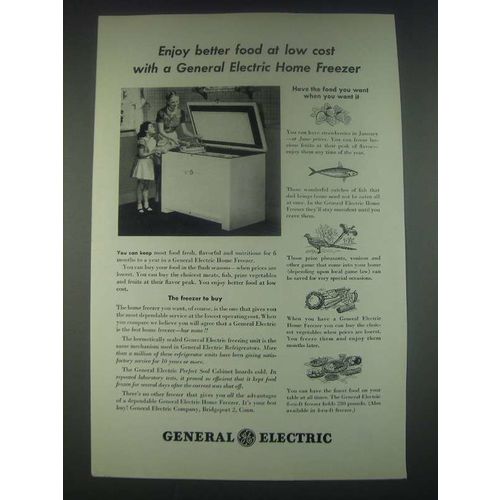 1947 General Electric Home Freezer Ad - Enjoy Better Food at Low Cost